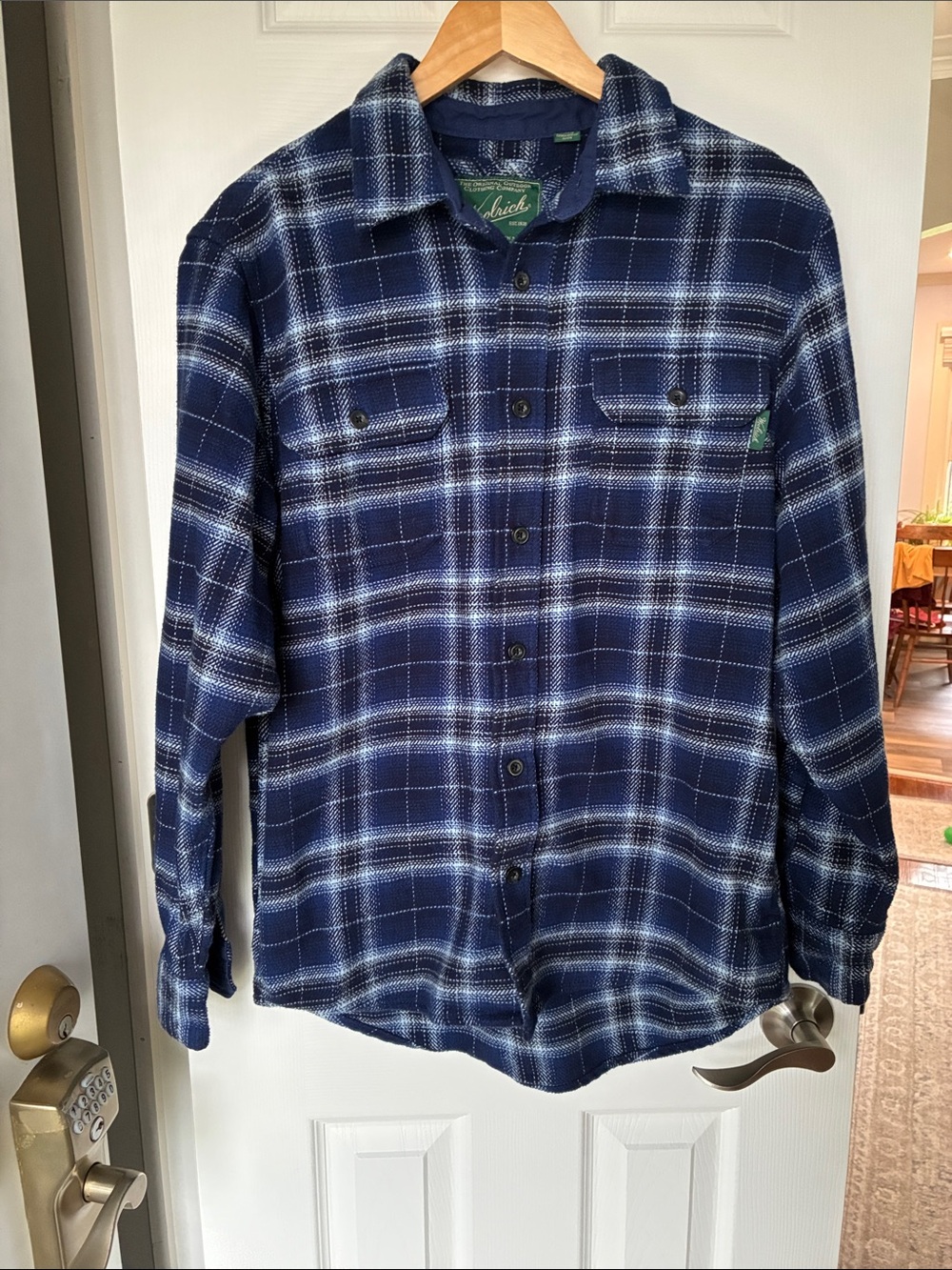 Woolrich Navy and White Plaid Button-Down Shirt